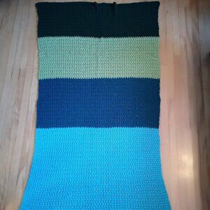 Handmade Crochet 43"x 75" Dark Green Olive Teal Blue & Teal Green Afghan / Throw